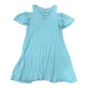 Simply Southern Sky Blue Lace Up Cold Shoulder Jersey Knit Dress M